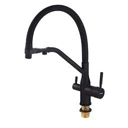 Змішувач для кухні Mixxus Premium Gravity 021 Black з гнучким виливом MI6978 Чорний матовий - мініатюра 2