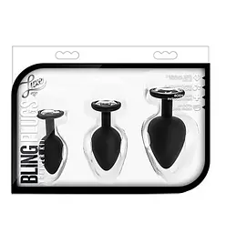 Набір анальних пробок Bling Plugs Trainer Kit 3 шт. (чорний) - мініатюра 4