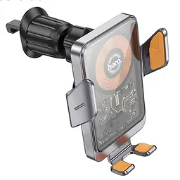 Автотримач з БЗП Hoco HW7 Transparent Discovery Edition (air outlet) Metal gray - мініатюра 3