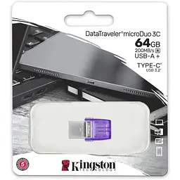 USB флеш-накопичувач Kingston DataTraveler microDuo 3C 64GB USB-A + USB-C 3.2 Gen 1 (DTDUO3CG3/64GB) [73398] - мініатюра 3