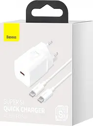 Мережевий зарядний пристрій Baseus Super Si Quick Charger with Mini Cable Type-C to Type-C 3A 25W EU Sets Білий - мініатюра 2