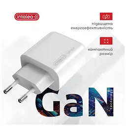 Зарядний пристрій Intaleo 65 Вт GaN 2xUSB-C PD + USB-A QC 3.0 білий (1283126559525) - мініатюра 2