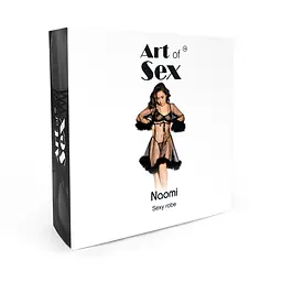 Прозорий халатик з пір'ям Art of Sex Naomi чорний L-2XL - мініатюра 3