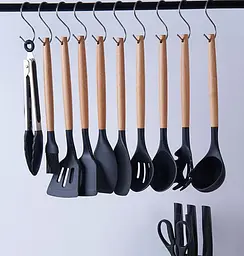 Набір кухонного приладдя A-plus Kitchenware Set силіконовий з дощечкою Чорний - мініатюра 4