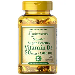 Вітаміни та мінерали Puritan's Pride Vitamin D3 2000 IU, 200 капсул