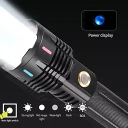 Ручний потужний ліхтар PLD G25-TG zoom + Type-C + Power Bank 1х26650 (3хААА) 5 режимів - мініатюра 6
