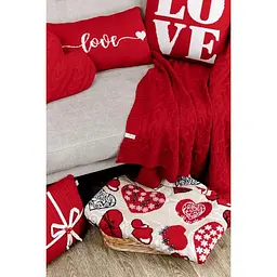 Подушка в'язана Прованс Love 30х45 см червона/біла - мініатюра 2
