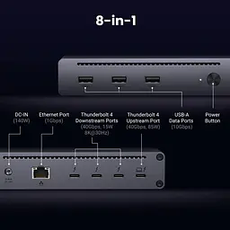 Док-станція Thunderbolt 4 --> 3xTh.4/3xUSBA 3.2/RJ45 Gigabit/140W ARevodok Max 8-in-1 U708 Ugreen - мініатюра 2