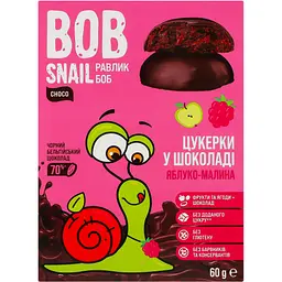 Натуральні цукерки Bob Snail Яблуко-Малина у чорному шоколаді, 60 г
