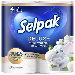 Туалетний папір Selpak Deluxe Cotton Enriched 3 шари 4 рулони (8690530046566)