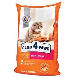 Сухой корм для взрослых кошек Club 4 Paws Premium 14 кг телятина (B4630801)