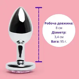 Металева анальна пробка I’MCUM Crystal Heart Розмір M з рожевим кристалом (IM-KGS005_M) - мініатюра 2