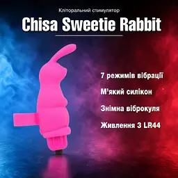 Вібратор на палець кліторальний, міні вібростимулятор Chisa Sweetie Rabbit — силікон, 7 режимів, рожевий