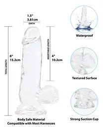 Прозорий фалоімітатор Addiction - Clear Dildo with Balls 6″, віброкуля в подарунок - мініатюра 2