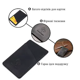 Шкіряний маленький картхолдер Grande Pelle 11529 чорний - мініатюра 4