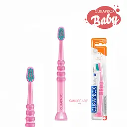 Зубна щітка дитяча Curaprox CS Baby з гумованою ручкою рожева з зеленою щетиною - мініатюра 2