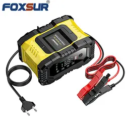 Автомобільний зарядний пристрій Foxsur FPT-100 Автоматичний імпульсний з функцією відновлення 12V 10А - 24V 5A Yellow (19438)