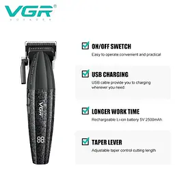 Професійна стрижкова машинка VGR V-640C керамічне лезо 2500 mAh 9000 об/хв додаткове регулювання висоти зрізу - мініатюра 2