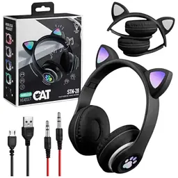 Бездротові дитячі навушники Cat Ear STN-28 Bluetooth з котячими вушками, що світяться чорні - мініатюра 2