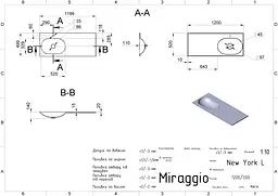 Умивальник Miraggio NEW YORK L (0000220) Miramarble, Глянцевий, Накладний/Врізний/Над пральною машиною, Білий - мініатюра 2