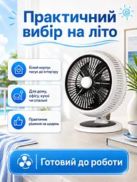 Настільний вентилятор 22 см 50 W з автоповоротом для дому та офісу, білий (49675908) - мініатюра 8