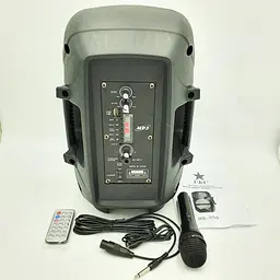 Портативна колонка бездротова акумуляторна Bluetooth караоке акустика 8" з мікрофоном USB FM 40 Вт UKC RE-258 (HS 008) чорний - мініатюра 4