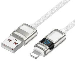 Дата кабель Hoco U137 Line with display USB to Lightning 2.4A/12W (1.2m) White - мініатюра 2