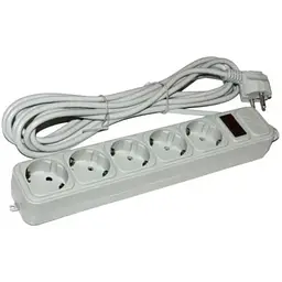 Фільтр мережевий Maxxter, 5 розеток, 3 м, Grey, 10А, до 2.2 кВт, вимикач, заземлення, 3x0.5 мм² (SPM5-G-10G)