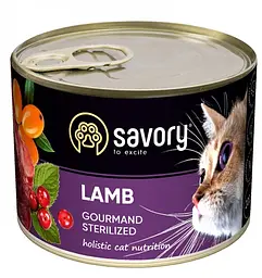 Вологий корм для дорослих стерилізованих кішок Savory Cat Can Adult Sterilised з ягням 200 г