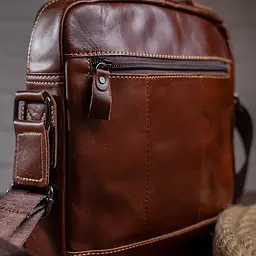 Сумка чоловіча гладка 14700 Vintage коричнева - мініатюра 10
