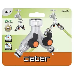 Зʼєднувач двосторонній (двійник) для садового шлангу Claber Metal-Jet 9602 (вхід 3/4" вихід Б/Д) - мініатюра 2
