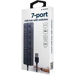 USB-Хаб Gembird 7 портiв (6хUSB2.0+1хUSB3.0) UHB-U3P1U2P6P-01, пластик, чорний (UHB-U3P1U2P6P-01) - мініатюра 4