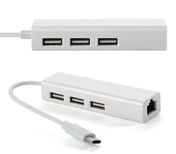 Хаб USB 2.0 Type-C -> 3xUSB 2.0 + RJ45 Fast Ethernet White - мініатюра 2