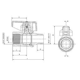 Кран кульовий Газ, ручка "метелик" жовта Roho R111-050G - 1/2" Вз RO0241 - мініатюра 2