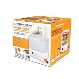 Сушарка овочів та фруктів Esperanza EKD004 Appetissant, White, 250 Вт, вбудований вентилятор, 5 сіток, 8 програм - мініатюра 3