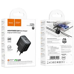 Мережевний зарядний пристрій Hoco C159A Upgrade PD65W 1USB-C Black - мініатюра 2