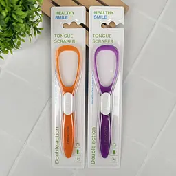 Набір скребків для очищення язика Healthy Smile для свіжого дихання, помаранчевий + фіолетовий, 2 шт
