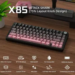Бездротова клавіатура ATTACK Shark X85 Pink 75% | RGB підсвітка | бокове гравіювання - мініатюра 9