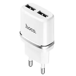 Зарядний пристрій на 2 виходи Usb Hoco C12 блок адаптер білий 6957531047759