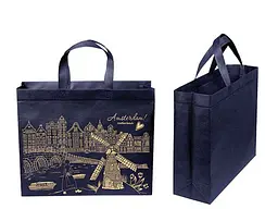 Еко сумка бокс з друком Amsterdam темно-синій із замком 385x320x120 до 500мм ТМ"ЕCOBAG"