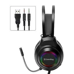 Навушники BlazeCore RGB, Black, 2x3.5 мм, мікрофон ColorWay teh0028026 - мініатюра 2