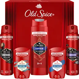 Подарунковий набір Old Spice Discovery Box: аерозольний дезодорант Night Panther 150 мл + аерозольний дезодорант Wolfthorn 150 мл + дезодорант-стік Deep Sea 50 мл + дезодорант-стік Whitewater 50 мл + гель для душу 3-в-1 Captain 250 мл