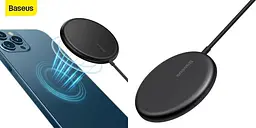 Бездротова зарядка для iPhone 12 13 Baseus Simple Mini Magnetic Wireless Charger For IP12 - мініатюра 2
