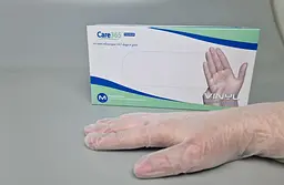 Рукавички одноразові вінілові білі CARE 365, розмір M, 100 шт, неопудрені, для огляду, клінінгу та сервісу - мініатюра 2