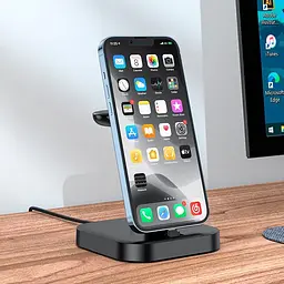 Заряджання бездротове — підставка HOCO CW43 Graceful 3-in-1 charger чорна - мініатюра 4