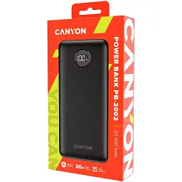 Батарея універсальна Canyon PB-2002 20000mAh, PD/20W, QC/3.0/22.5W, Black (CNE-CPB2002B) - мініатюра 4