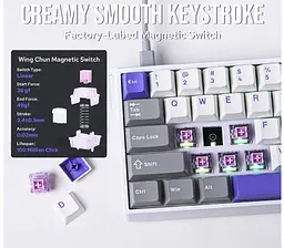 Клавіатура ігрова механічна AULA WIN-68 HE Max White-Blue Magnetic switch ENG/UKR - мініатюра 7
