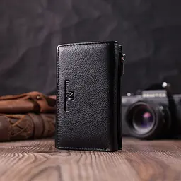 Шкіряний жіночий гаманець у три складання ST Leather 22488 чорний - мініатюра 8