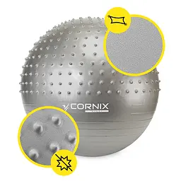 М'яч для фітнесу (фітбол) Cornix 65 см напівмасажний Anti-Burst Silver XR-0479 - мініатюра 3