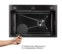 Мийка для кухні інтегрована Lidz Handmade H6845HB Decor Black PVD Honeycomb 3,0/1,0 мм LDH6845HDECBLM49445 - мініатюра 3